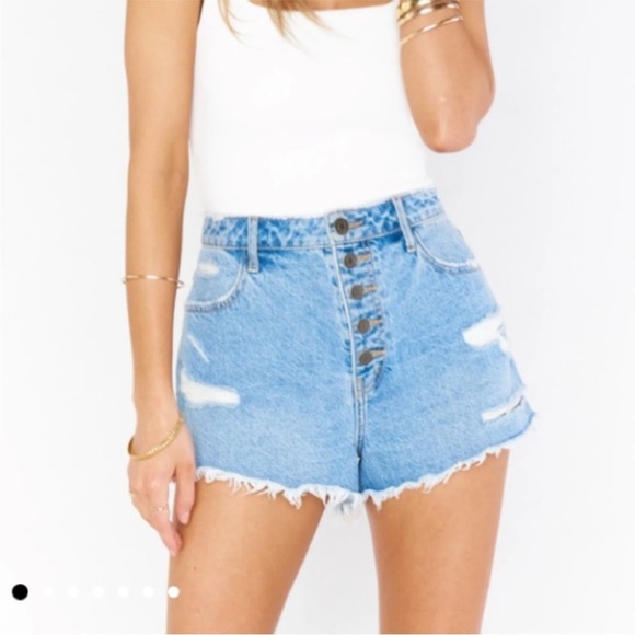 NWT Show Me Your MuMu Shorts Arizona Button Up Shorts High Rise Distressed 27 28 - Picture 7 of 13